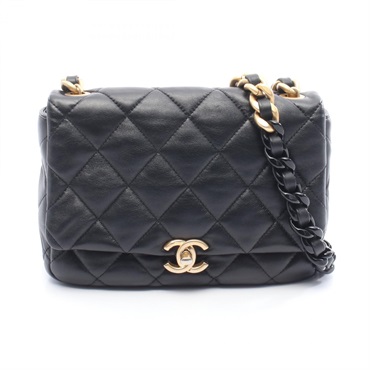 CHANEL Matelasse small flap crossbody Shoulder Bag AS3206 leather Black Used GHW