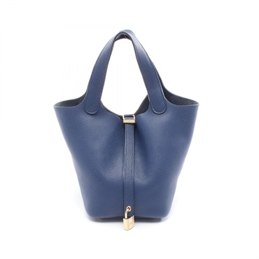 HERMES Picotin Lock PM Tote Handbag Clemence leather Blue saphir Used D GHW