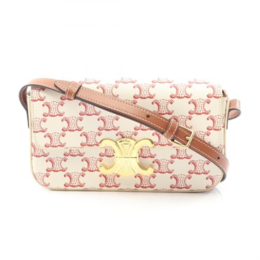 CELINE Claude Triomphe Shoulder Bag 194142CUZ canvas leather White Red Used