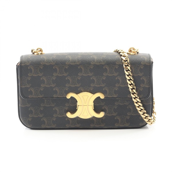 CELINE Triomphe Chain Shoulder Bag leather Black Brown Used Women