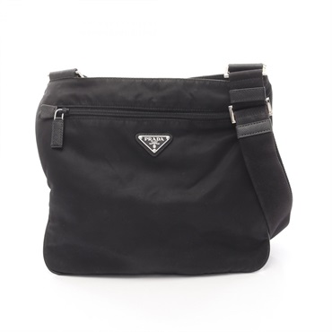 PRADA Shoulder crossbody Bag Nylon Saffiano leather Black Used Women