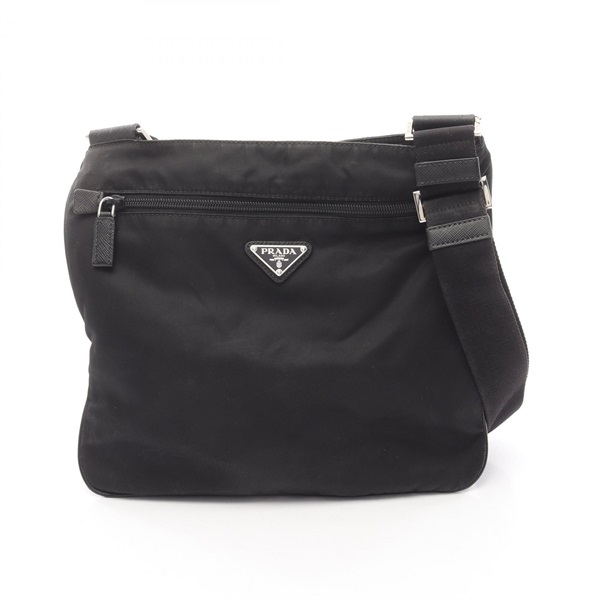 PRADA Shoulder crossbody Bag Nylon Saffiano leather Black Used Women