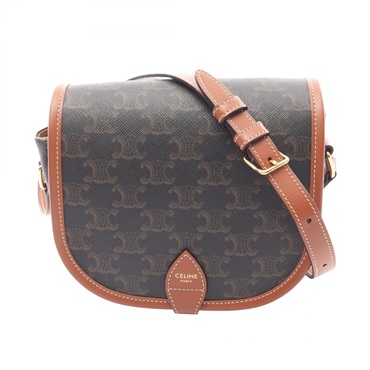 CELINE Folco Medium Triomphe Shoulder Bag 191502 canvas leather Black Brown Used