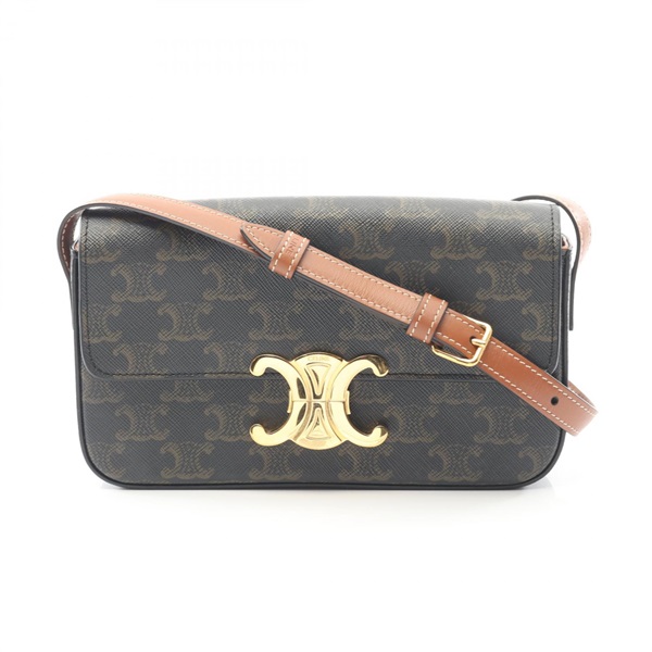 CELINE Claude Triomphe Shoulder Bag 194142CUZ canvas Leather Black Brown Used