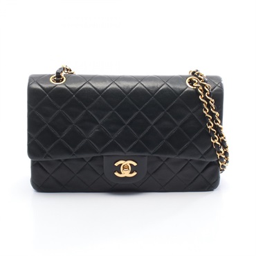 CHANEL Matelasse W flap chain Shoulder Bag A01112 Lambskin leather Black GHW