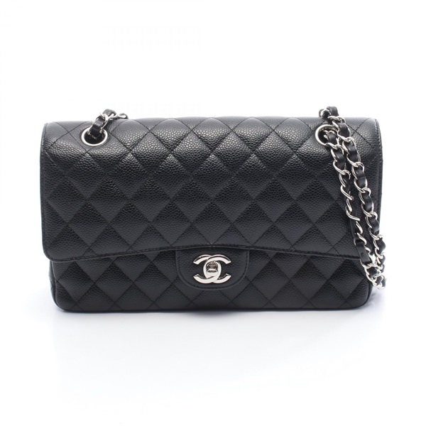 CHANEL Matelasse W flap Shoulder Bag A01112 Grained Calfskin leather Black SHW