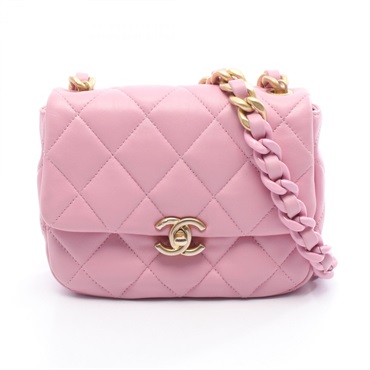 CHANEL Mini Matelasse chian crossbody Shoulder Bag AS3205 leather Pink Used GHW