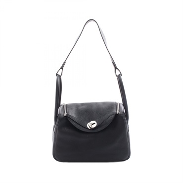 HERMES Lindy 26 Shoulder Handbag 073428CK Clemence leather Black SHW Used B