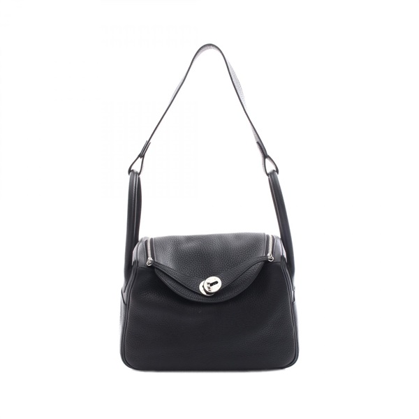 HERMES Lindy 26 Shoulder Handbag 073428CK Clemence leather Black SHW Used B