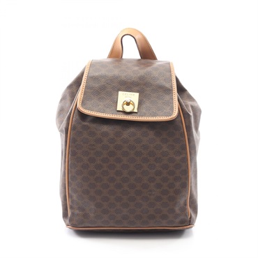 CELINE Macadam Rucksack Backpack PVC coated canvas leather Brown Used Women