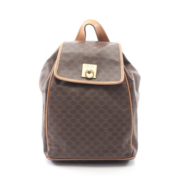 CELINE Macadam Rucksack Backpack PVC coated canvas leather Brown Used Women