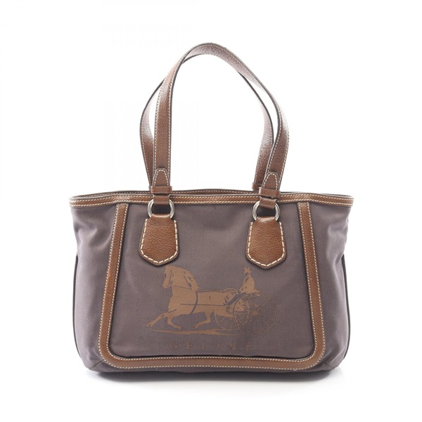 CELINE Sulky Shoulder Tote Bag canvas leather Brown Used Women