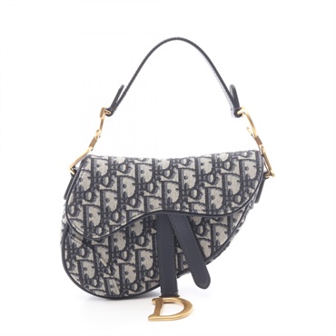 Christian Dior Mini Saddle Oblique Jacquard Handbag canvas leather Navy Used