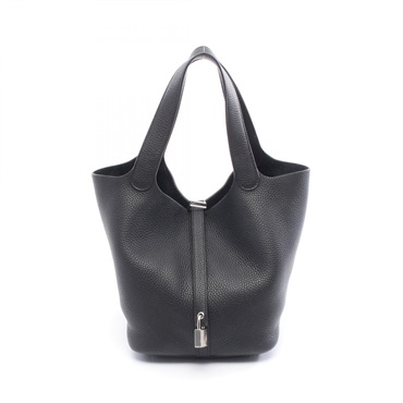 HERMES Picotin Lock MM Tote Handbag Y Clemence leather Black SHW Used Women