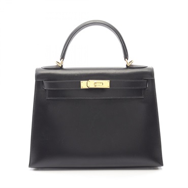 HERMES Kelly 28 Shoulder Handbag Box calf leather Calfskin Black GHW Used E