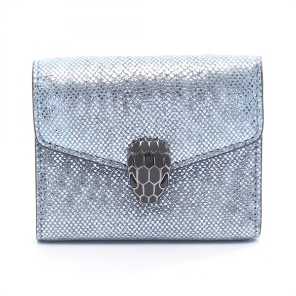 BVLGARI Serpenti Forever Tri-fold wallet purse leather Blue Used Women