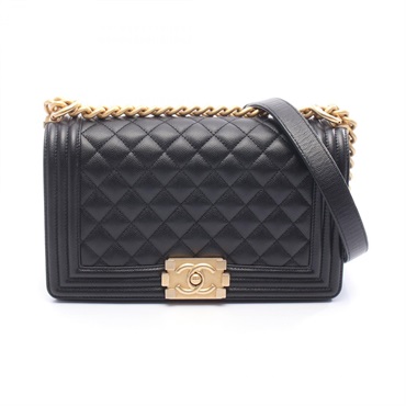 CHANEL Boy chanel Chain Shoulder Bag A67086 Leather Black Used Women GHW CC Coco