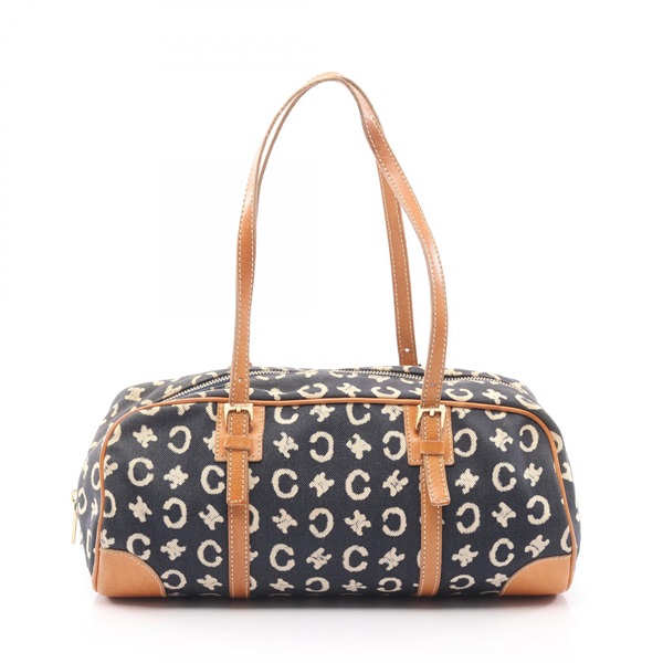 CELINE C Macadam Shoulder hand Bag canvas leather Navy Used Women
