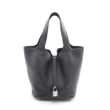 HERMES Picotin Lock MM Tote bucket Handbag Y Clemence leather Black SHW Used
