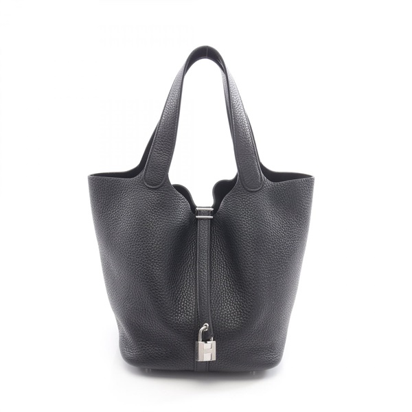 HERMES Picotin Lock MM Tote bucket Handbag Y Clemence leather Black SHW Used