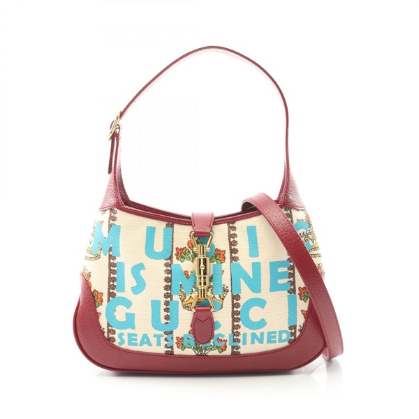 GUCCI Jackie 1961 Shoulder Bag 636706 canvas leather Beige Bordeaux Used women