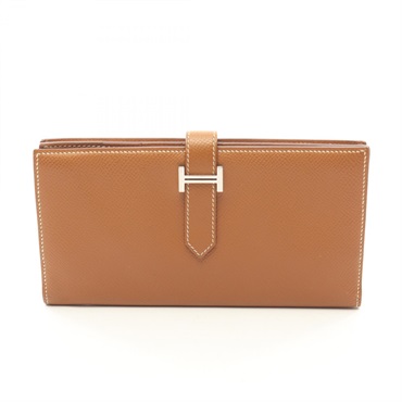 HERMES Bearn Soufflet Bifold long purse wallet A Epsom leather Gold Used SHW