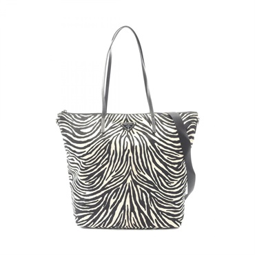PRADA TESSUTO STAMPAT Tote shoulder Bag zebra 1BG189 Nylon Saffiano leather used