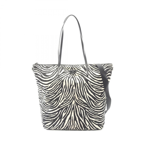 PRADA TESSUTO STAMPAT Tote shoulder Bag zebra 1BG189 Nylon Saffiano leather used