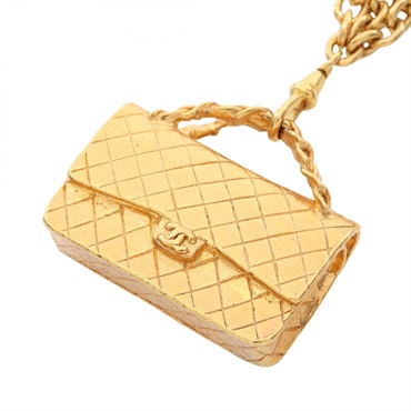 CHANEL Matelasse bag motif Necklace Pendant Gold Plated Used 71cm