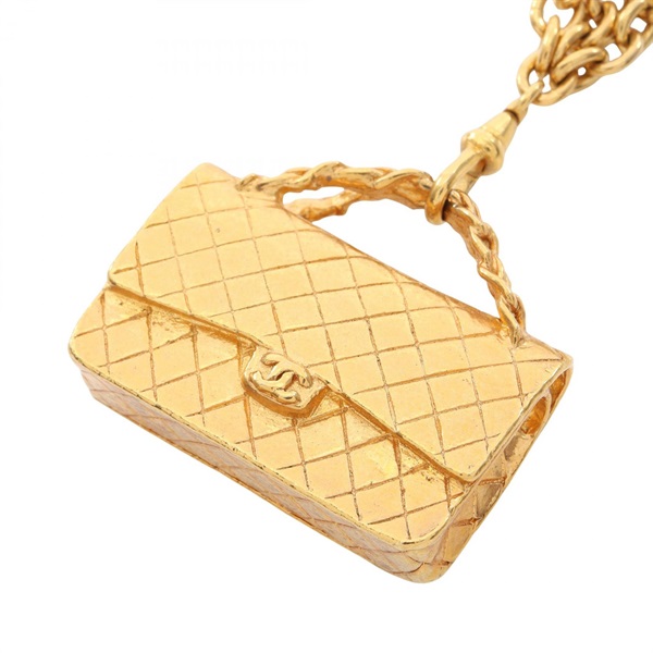 CHANEL Matelasse bag motif Necklace Pendant Gold Plated Used 71cm