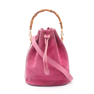 GUCCI Bamboo drawstring shoulder Handbag 001 2854 1657 Suede leather Pink Used