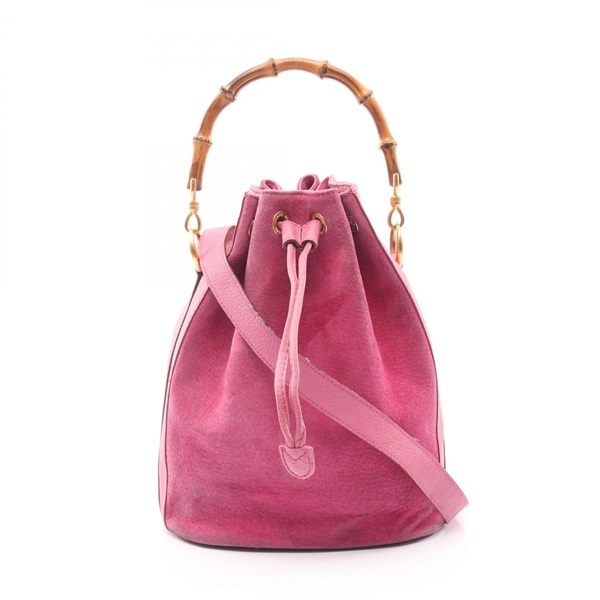 GUCCI Bamboo drawstring shoulder Handbag 001 2854 1657 Suede leather Pink Used