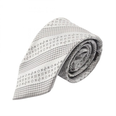 LOUIS VUITTON Monogram Damier Tie silk Gray Gres Used mens