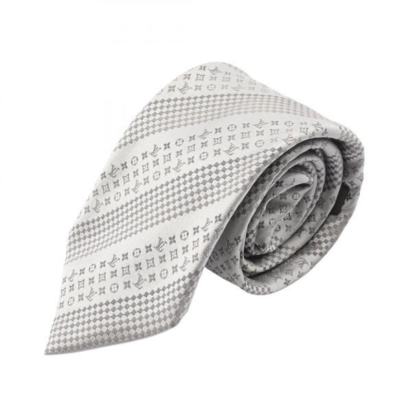 LOUIS VUITTON Monogram Damier Tie silk Gray Gres Used mens