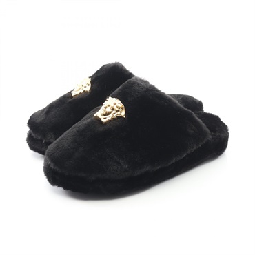 VERSACE Medusa Sandals ZSL000008ZPL00011 Faux fur Slippers Black #37 NEW Women