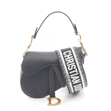 Christian Dior Saddle hand shoulder bag mini leather Black Used Women