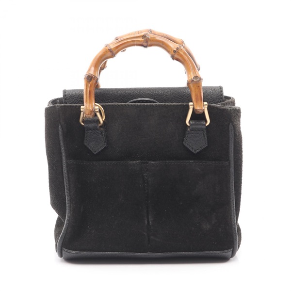 GUCCI Bamboo Handbag 007 2214 0238 Suede leather Black Used Women