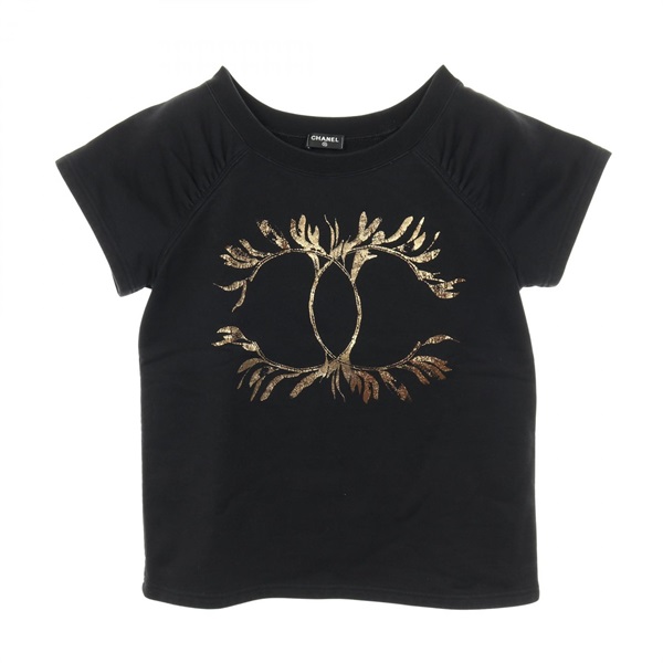 CHANEL COCO Mark T-shirt XS size P57840K07626 18C cotton Black Gold Used Women