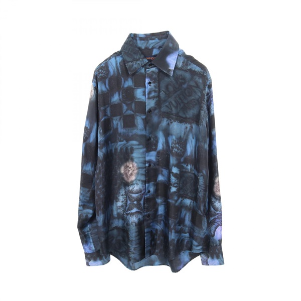 LOUIS VUITTON Salt Print Damier Shirt RM212M DR1 HLS17W Silk Blue Multi #M mens