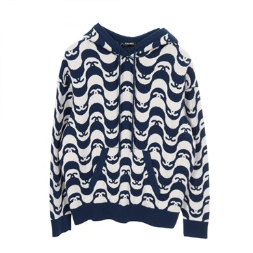 CHANEL COCO Mark Hoodie #36 knitwear sweater P70408K10043 cashmere Navy white