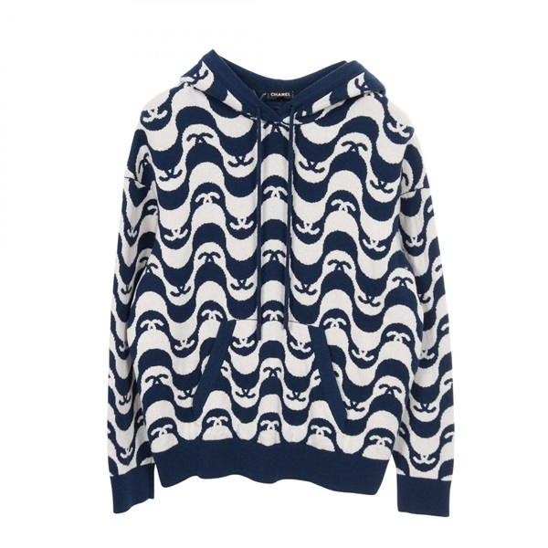 CHANEL COCO Mark Hoodie #36 knitwear sweater P70408K10043 cashmere Navy white