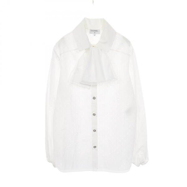 CHANEL COCO Mark button punching blouse #34 P74911V37796 cotton White Used Women