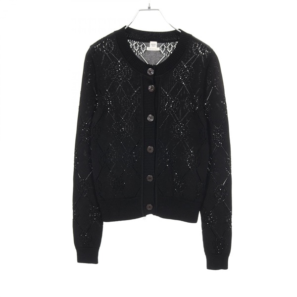 HERMES H lift cardigan #34 knitwear 2E2710DA Rayon cotton Black Used Women