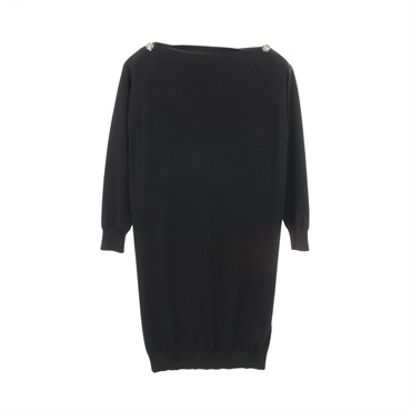 HERMES Exlibris button Dress #34 4H2548DA silk cashmere Black Used Women