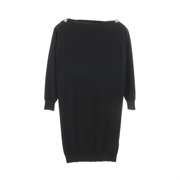 HERMES Exlibris button Dress #34 4H2548DA silk cashmere Black Used Women