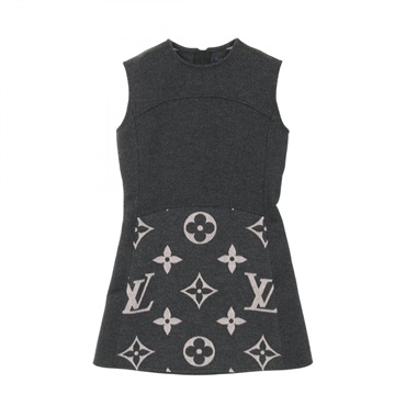 LOUIS VUITTON Monogram Dress RW202W TUV FJDR04 Wool Silk Gray Pink #38 Used LV