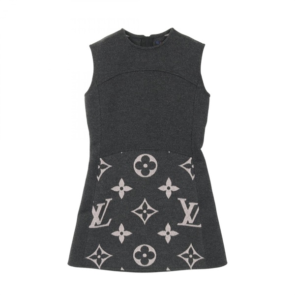 LOUIS VUITTON Monogram Dress RW202W TUV FJDR04 Wool Silk Gray Pink #38 Used LV