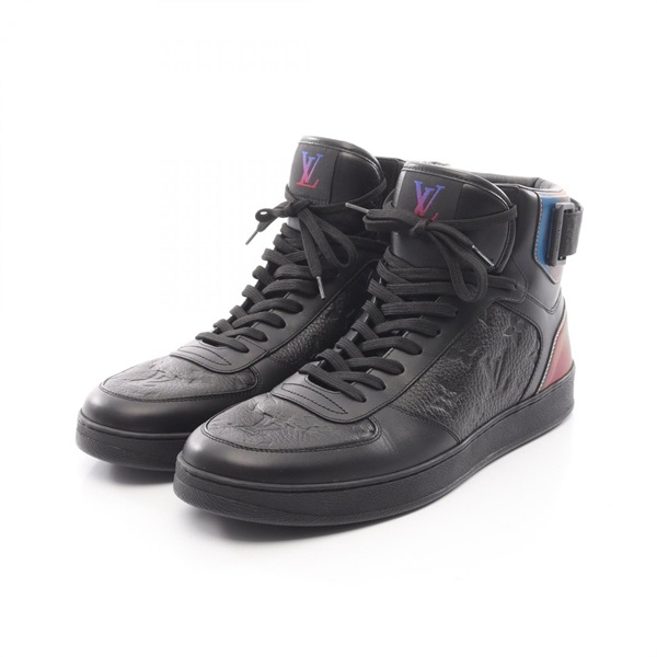 LOUIS VUITTON Rivoli line high-top sneakers shoes #7 1/2 leather Black mens