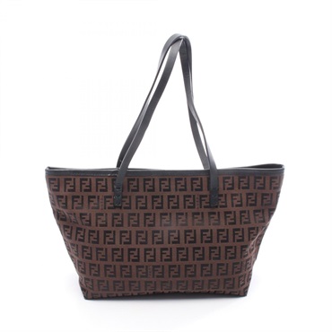 FENDI Zucchino Tote hand Bag 8BH075 canvas leather Brown Black Used Women