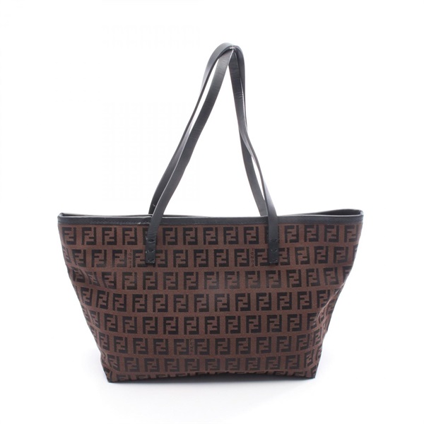 FENDI Zucchino Tote hand Bag 8BH075 canvas leather Brown Black Used Women